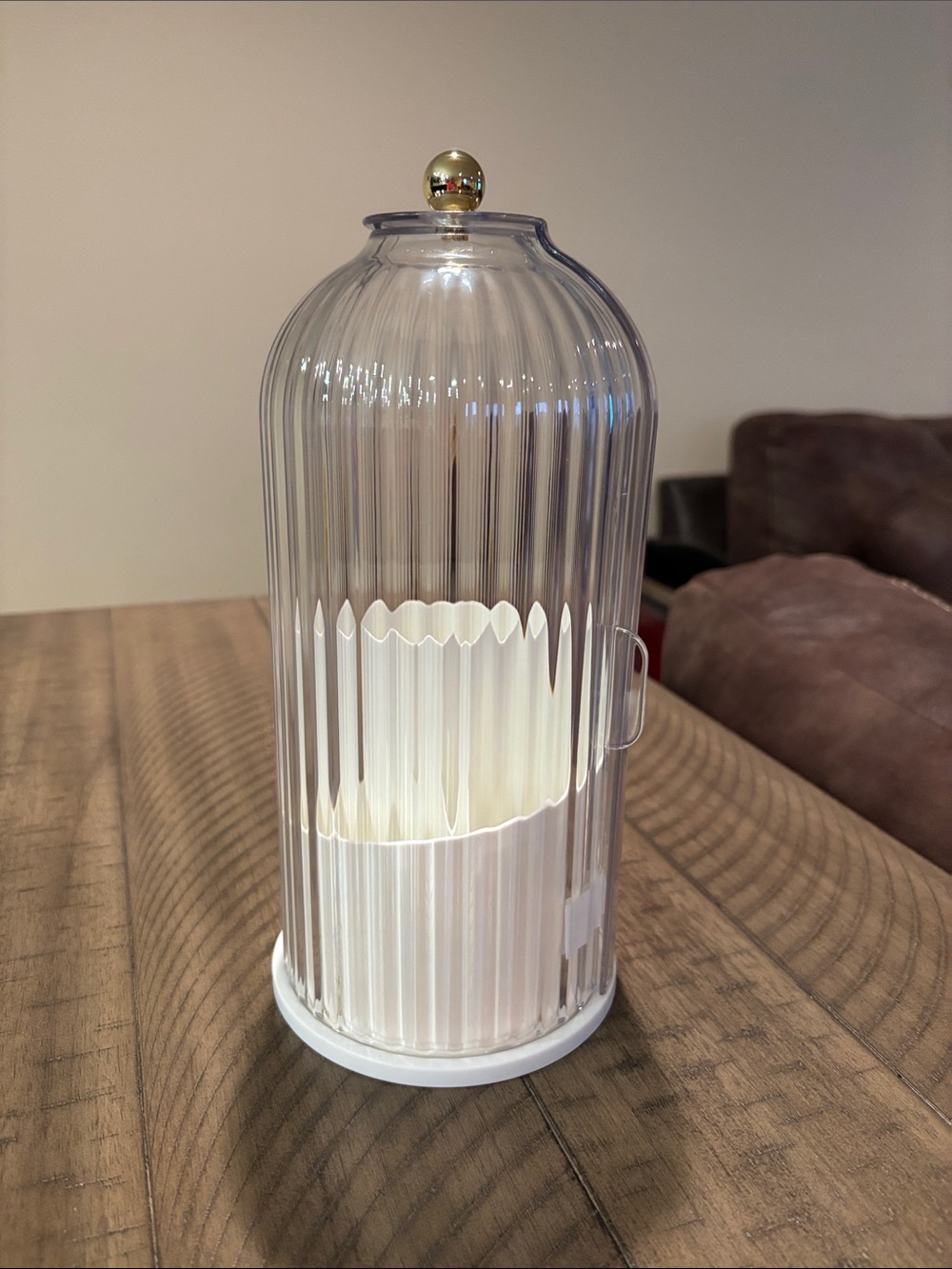 Clear Ribbed Acrylic Spinning Toothbrush and Toothpaste Holder with White Base